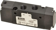 Parker - 1/8", 4-Way Body Ported Stacking Solenoid Valve - 0.75 CV Rate, Air Return, 1.13" High x 2.65" Long - Americas Industrial Supply