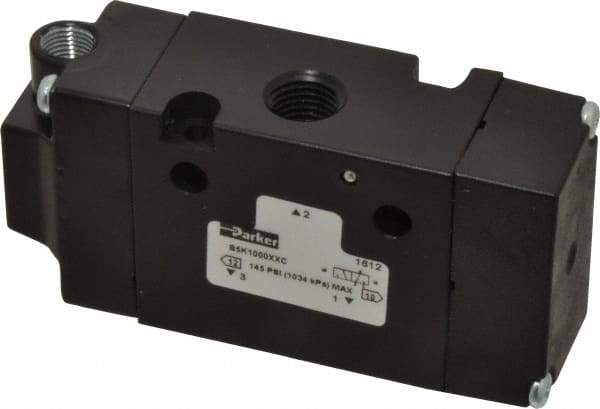 Parker - 1/4", 3-Way Body Ported Stacking Solenoid Valve - 1.4 CV Rate, Air Return, 1.89" High x 3.88" Long - Americas Industrial Supply