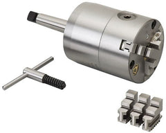 Bison - 3 Jaws, 4" Diam, Self Centering Manual Lathe Chuck - 3MT Mount Spindle, Adjustable, Reversible, 2,500 Max RPM, 1.18" Through Hole Diam, Forged Steel - Americas Industrial Supply