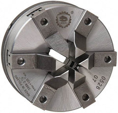 Bison - 6 Jaws, 4" Diam, Self Centering Manual Lathe Chuck - Plain Back Mount Spindle, 1,600 Max RPM, 1.2598" Through Hole Diam, 0.0006" Axial Runout, Forged Steel - Americas Industrial Supply