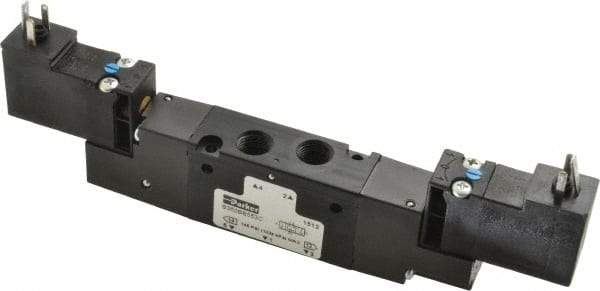 Parker - 4-Way Body Ported Stacking Solenoid Valve - 120 VAC, 0.6 CV Rate, 6.44" Long - Americas Industrial Supply