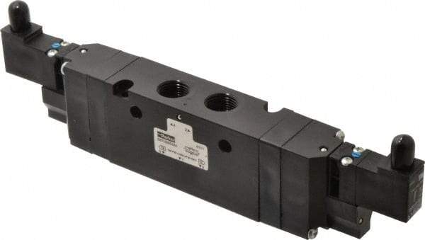 Parker - 3/8", 4-Way Body Ported Stacking Solenoid Valve - 24 VDC, 2.1 CV Rate, 9.35" Long - Americas Industrial Supply