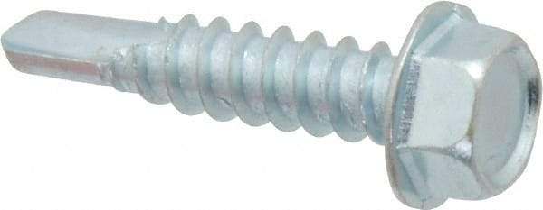 Value Collection - #12, Hex Washer Head, Hex Drive, 1" Length Under Head, #3 Point, Self Drilling Screw - Grade 2 Steel, Zinc-Plated Finish - Americas Industrial Supply