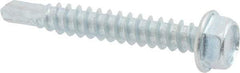 Value Collection - #12, Hex Washer Head, Hex Drive, 1-1/2" Length Under Head, #3 Point, Self Drilling Screw - Grade 2 Steel, Zinc-Plated Finish - Americas Industrial Supply