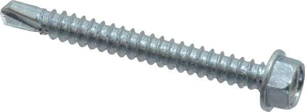 Value Collection - #12, Hex Washer Head, Hex Drive, 2" Length Under Head, #3 Point, Self Drilling Screw - Grade 2 Steel, Zinc-Plated Finish - Americas Industrial Supply