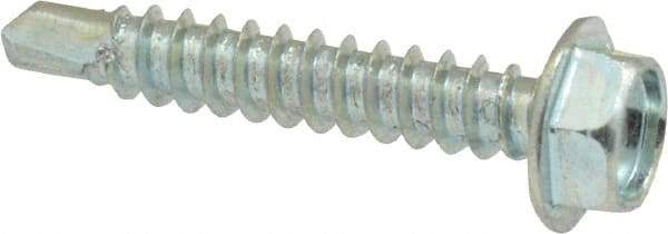 Value Collection - #8, Hex Washer Head, Hex Drive, 1" Length Under Head, #2 Point, Self Drilling Screw - Grade 2 Steel, Zinc-Plated Finish - Americas Industrial Supply