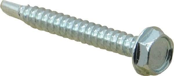 Value Collection - #10, Hex Washer Head, Hex Drive, 1-1/2" Length Under Head, #3 Point, Self Drilling Screw - Grade 2 Steel, Zinc-Plated Finish - Americas Industrial Supply