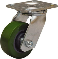 Hamilton - 4" Diam x 1-1/2" Wide x 5-5/8" OAH Top Plate Mount Swivel Caster - Polyurethane Mold onto Cast Iron Center, 550 Lb Capacity, Straight Roller Bearing, 4 x 4-1/2" Plate - Americas Industrial Supply