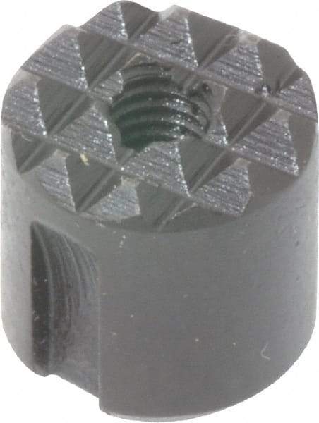 Fairlane - 10-32 Thread, 1/2" Diam, 1/2" High, Threaded, Fine Tooth Grade Diamond Serration Tooth Pattern, High Speed Steel, Round Positioning Gripper - 0.13" Flat Width, Black Oxide Coated - Americas Industrial Supply