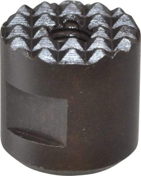 Fairlane - 10-32 Thread, 1/2" Diam, 1/2" High, Threaded, Extra Fine Tooth Grade Diamond Serration Tooth Pattern, High Speed Steel, Round Positioning Gripper - 3/16" Flat Width, Black Oxide Coated - Americas Industrial Supply