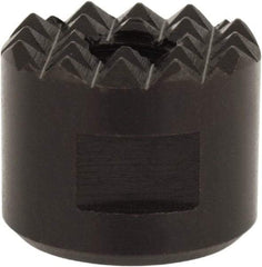 Fairlane - 1/4-28 Thread, 5/8" Diam, 1/2" High, Threaded, Fine Tooth Grade Diamond Serration Tooth Pattern, High Speed Steel, Round Positioning Gripper - 3/16" Flat Width, Black Oxide Coated - Americas Industrial Supply