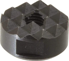 Fairlane - 1/4-28 Thread, 3/4" Diam, 3/8" High, Threaded, Coarse Tooth Grade Diamond Serration Tooth Pattern, High Speed Steel, Round Positioning Gripper - 3/16" Flat Width, Black Oxide Coated - Americas Industrial Supply