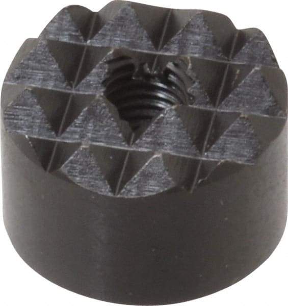 Fairlane - 1/4-28 Thread, 3/4" Diam, 1/2" High, Threaded, Coarse Tooth Grade Diamond Serration Tooth Pattern, High Speed Steel, Round Positioning Gripper - 3/16" Flat Width, Black Oxide Coated - Americas Industrial Supply