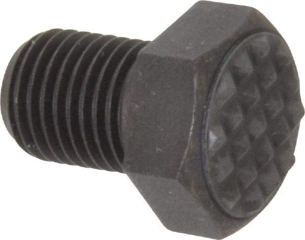 Fairlane - Serrated Tooth, 3/8-24, 1/2" Shank Length, 1/2" Thread Length, Black Oxide Finish, Hex Head, Adjustable Positioning Gripper - 1/2" Pad Diam, 9/16" Hex, 9/32" Head Height, Extra Fine Tooth Grade - Americas Industrial Supply