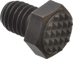 Fairlane - Serrated Tooth, 3/8-16, 1/2" Shank Length, 1/2" Thread Length, Black Oxide Finish, Hex Head, Adjustable Positioning Gripper - 1/2" Pad Diam, 9/16" Hex, 9/32" Head Height, Extra Fine Tooth Grade - Americas Industrial Supply