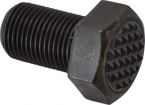 Fairlane - Serrated Tooth, 5/8-18, 1" Shank Length, 1" Thread Length, Black Oxide Finish, Hex Head, Adjustable Positioning Gripper - 3/4" Pad Diam, 15/16" Hex, 7/16" Head Height, Fine Tooth Grade - Americas Industrial Supply