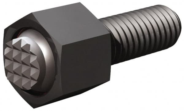 Fairlane - 1/4-28, 1/2" Thread Length, 1/4" Ball Diam, Serrated Ball Pad Surface, Alloy Steel, Black Oxide, Hex Head, Swivel Action Gripper Assemblies - 3/8" Head Height, 7/16" Hex, 1/4" Contact Diam, High Speed Steel Ball - Americas Industrial Supply