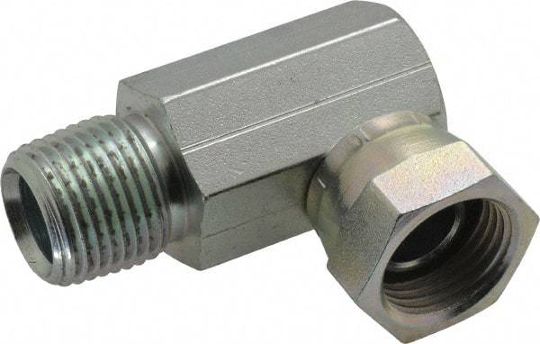 Weatherhead - 1/2-14 Male Thread x 1/2-14 Female Thread, Steel Industrial Pipe 90° Elbow Adapter - FNPSM x MNPT, 2,500 psi - Americas Industrial Supply
