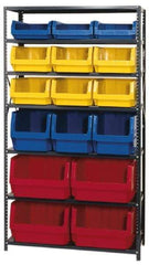 Quantum Storage - 2,850 Lb Capacity, 18" Deep x 42" Wide x 75" High, Steel Pick Rack - 16 Black Polyethylene Bins - Americas Industrial Supply