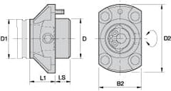 Kennametal - Neutral Cut, KM63 Modular Connection, Adapter/Mount Lathe Modular Clamping Unit - 62.99mm Square Shank Diam, 2.365" OAL, Through Coolant, Series NCM-EF Flange Mount Extended Length - Exact Industrial Supply