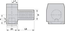 Kennametal - Right Hand Cut, KM40 Modular Connection, Adapter/Mount Lathe Modular Clamping Unit - 40.01mm Square Shank Diam, 4.448" OAL, Through Coolant, Series RCM-VDI Right Angle - Exact Industrial Supply