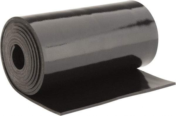 Made in USA - 1/8" Thick x 6" Wide x 5' Long Black Buna-N Rubber Roll - Stock Length, Plain Back, 50 Shore A Durometer, 2,500 psi Tensile Strength, -20°F to 170°F - Americas Industrial Supply