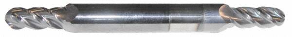 Accupro - 11/32" Diam, 3/4" LOC, 4 Flute Solid Carbide Ball End Mill - AlTiN Finish, Double End, 3-1/2" OAL, 3/8" Shank Diam, Spiral Flute - Americas Industrial Supply