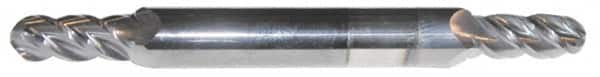 Accupro - 7/16" Diam, 7/8" LOC, 4 Flute Solid Carbide Ball End Mill - AlTiN Finish, Double End, 4" OAL, 1/2" Shank Diam, Spiral Flute - Americas Industrial Supply