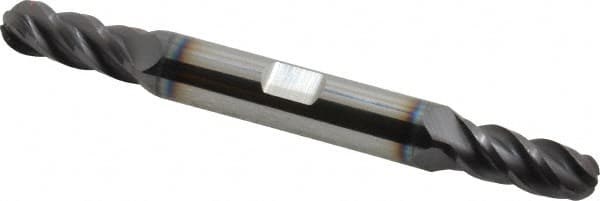Accupro - 5/16" Diam, 3/4" LOC, 4 Flute Solid Carbide Ball End Mill - AlTiN Finish, Double End, 3-1/2" OAL, 3/8" Shank Diam, Spiral Flute - Americas Industrial Supply