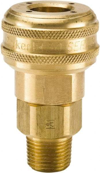 Parker - 3/8-18 Male NPTF Industrial Pneumatic Hose Coupler - Brass, 3/8" Body Diam - Americas Industrial Supply
