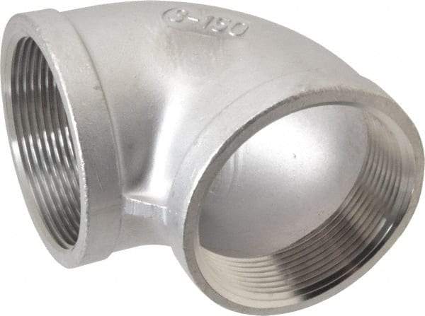 Merit Brass - 3" Grade 304 Stainless Steel Pipe 90° Elbow - FNPT x FNPT End Connections, 150 psi - Americas Industrial Supply
