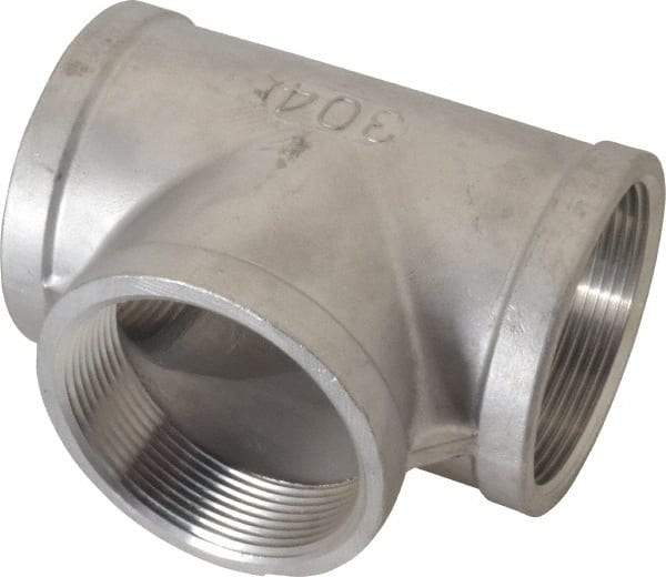 Merit Brass - 3" Grade 304 Stainless Steel Pipe Tee - FNPT x FNPT x FNPT End Connections, 150 psi - Americas Industrial Supply