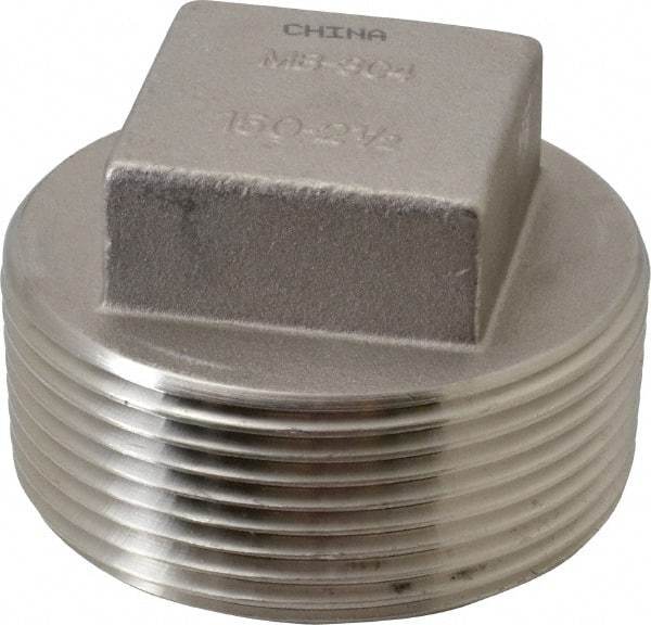 Merit Brass - 2-1/2" Grade 304 Stainless Steel Pipe Square Head Plug - MNPT End Connections, 150 psi - Americas Industrial Supply