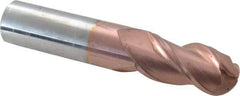Accupro - 3/4" Diam, 1-1/2" LOC, 3 Flute Solid Carbide Ball End Mill - TiCN Finish, Single End, 4" OAL, 3/4" Shank Diam, Spiral Flute - Americas Industrial Supply
