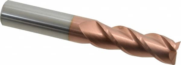 Accupro - 3/4", 2-1/4" LOC, 3/4" Shank Diam, 5" OAL, 3 Flute, Solid Carbide Square End Mill - Single End, TiCN Finish, Spiral Flute, 40° Helix, Centercutting, Right Hand Cut, Right Hand Flute - Americas Industrial Supply