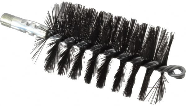 Schaefer Brush - 4-1/2" Brush Length, 2-3/4" Diam, Double Stem, Single Spiral Flue Brush - 7-1/2" Long, Tempered Steel Wire, 1/4" NPSM Male Connection - Americas Industrial Supply