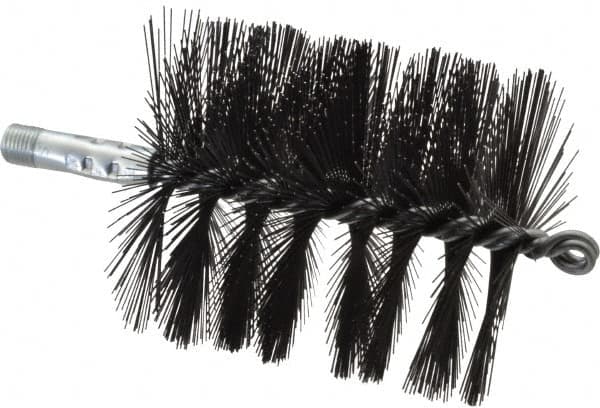 Schaefer Brush - 4-1/2" Brush Length, 4" Diam, Double Stem, Single Spiral Flue Brush - 7-1/2" Long, Tempered Steel Wire, 1/4" NPSM Male Connection - Americas Industrial Supply