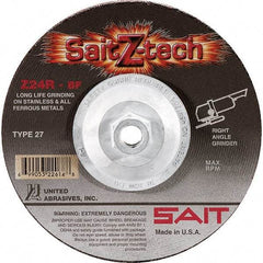 Sait - 24 Grit, 9" Wheel Diam, 1/4" Wheel Thickness, Type 27 Depressed Center Wheel - Zirconia Alumina, Resinoid Bond, R Hardness, 6,600 Max RPM, Compatible with Angle Grinder - Americas Industrial Supply