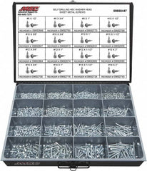 Value Collection - 1,025 Piece, #8x3/4 to 1/4x2, Steel Sheet Metal Screw Assortment - Hex Washer Head, Hex Drive, 1/2 to 2" Long, Zinc-Plated Finish - Americas Industrial Supply