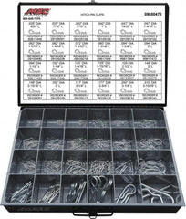 Value Collection - 359 Piece, 1/8 to 1" Pin Diam, Hitch Pin Assortment - 1/16 to 7/8" Long, Spring Wire, Zinc Plated - Americas Industrial Supply
