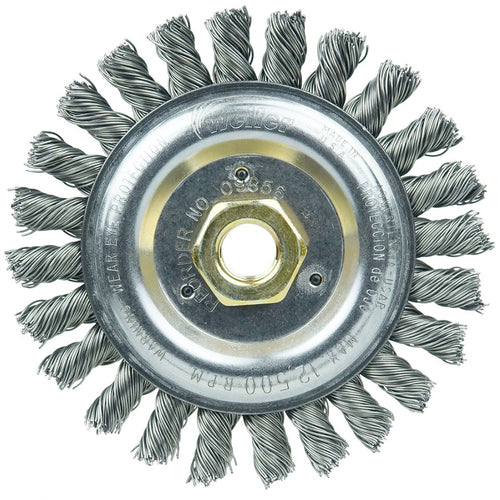‎Roughneck Jr. 5″ Filler Pass Weld Cleaning Brush, .023″ Steel Wire Fill, 5/8″-11 UNC Nut - Americas Industrial Supply