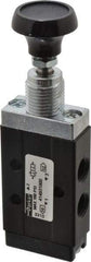 Parker - 0.20 CV Rate, 1/8" NPT Inlet Direct Air 2 Mechanical Spool Valve - 3 Way, 2 Position, Manual Return, Button Push Pull, 150 Max psi - Americas Industrial Supply