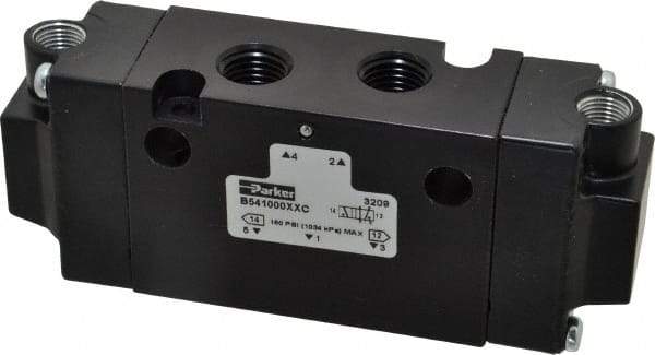 Parker - 1/4", 4-Way Body Ported Stacking Solenoid Valve - 1.4 CV Rate, 1.89" High x 4.7" Long - Americas Industrial Supply