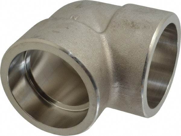 Merit Brass - 2" Grade 304 Stainless Steel Pipe 90° Elbow - Socket Weld x Socket Weld End Connections, 3,000 psi - Americas Industrial Supply