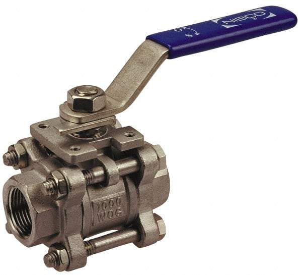 NIBCO - 1-1/4" Pipe, Full Port, Bronze Standard Ball Valve - 2 Piece, Inline - One Way Flow, FNPT x Soldered Ends, Lever Handle, 600 WOG, 150 WSP - Americas Industrial Supply