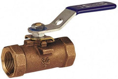 NIBCO - 1-1/2" Pipe, Reduced Port, Bronze Standard Ball Valve - 1 Piece, Inline - One Way Flow, FNPT x FNPT Ends, Locking Lever Handle, 600 WOG - Americas Industrial Supply