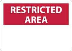 NMC - "Restricted Area", 10" Long x 14" Wide, Aluminum Safety Sign - Rectangle, 0.04" Thick, Use for Security & Admittance - Americas Industrial Supply