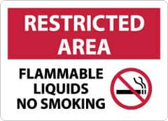 NMC - "Restricted Area - Flammable Liquids - No Smoking", 10" Long x 14" Wide, Aluminum Safety Sign - Rectangle, 0.04" Thick, Use for Hazardous Materials - Americas Industrial Supply