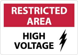 NMC - "Restricted Area - High Voltage", 10" Long x 14" Wide, Rigid Plastic Safety Sign - Rectangle, 0.05" Thick, Use for Accident Prevention - Americas Industrial Supply