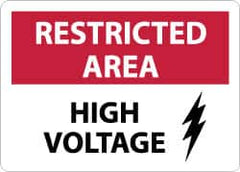 NMC - "Restricted Area - High Voltage", 10" Long x 14" Wide, Rigid Plastic Safety Sign - Rectangle, 0.05" Thick, Use for Accident Prevention - Americas Industrial Supply